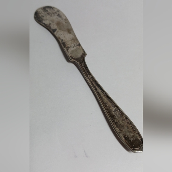 Antique Silver Plate Floral Ornate Paddle Blade Butter Spreader, signed - Picture 2 of 4